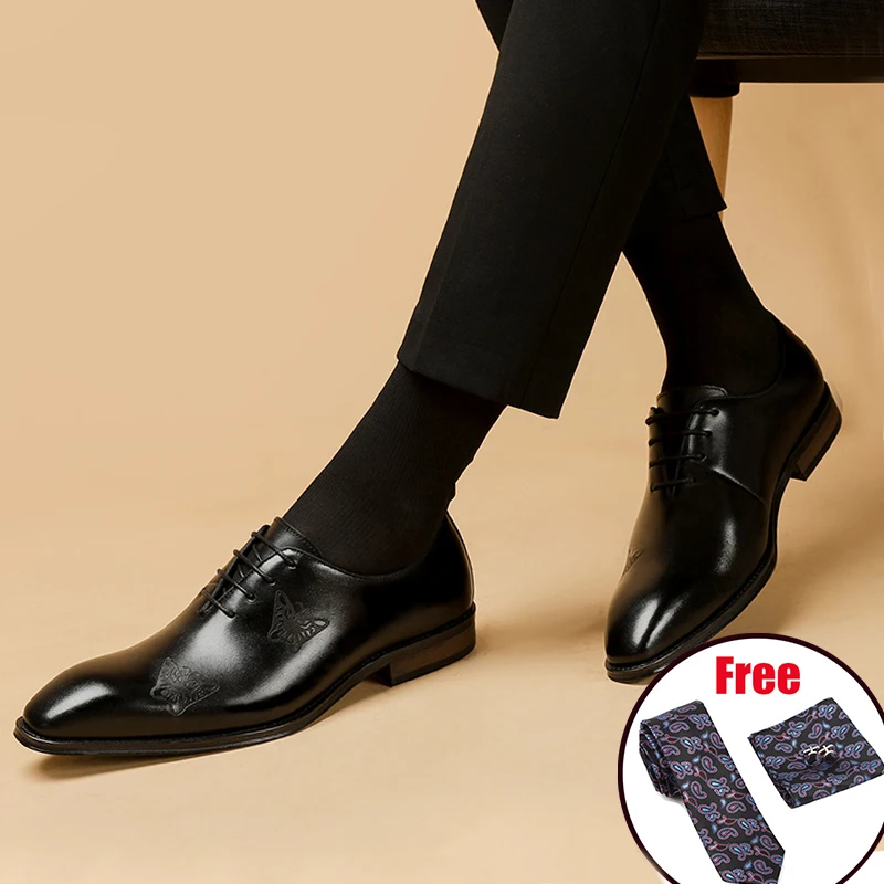 Phenkang/Мужская официальная обувь; мужские туфли-оксфорды из натуральной кожи; Цвет Черный; коллекция года; модельные свадебные туфли; Кожаные броги на шнурках