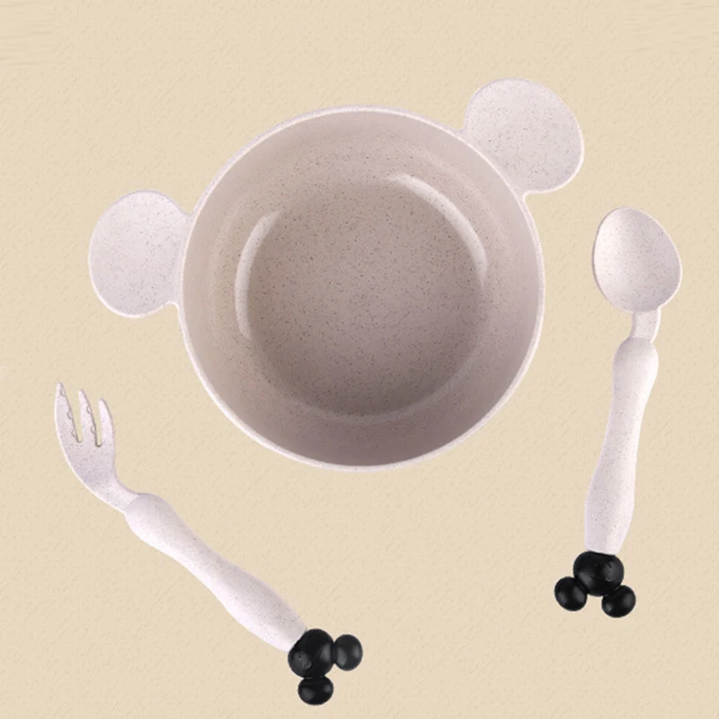 Beige Set 3 шт./компл., детская посуда для еды с героями мультфильмов, детская тарелка, посуда для кормления детей ясельного возраста, Детская тренировочная чаша, ложка, вилка - Цвет: Beige Set