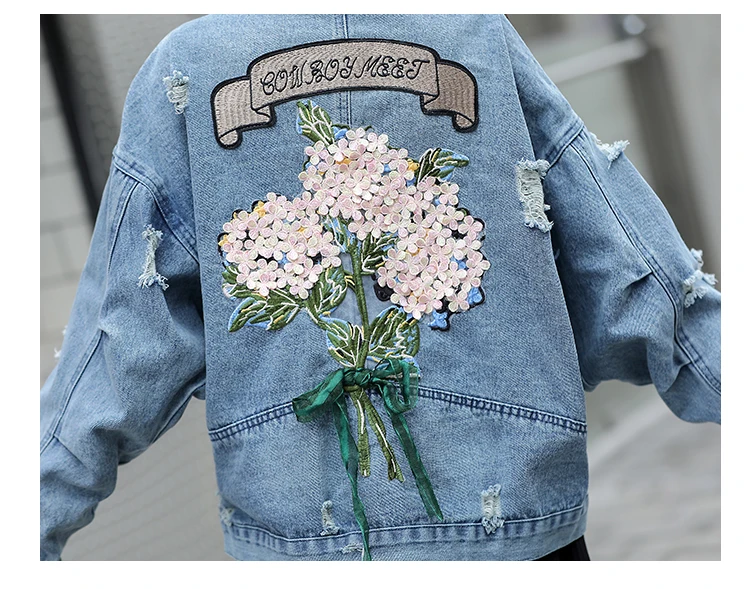 2019 New Ladies jacket，Large Size Spring And Autumn Coat， Loose Korean Bf Embroidery Flower Short Denim Clothing Tide CH797 | Женская