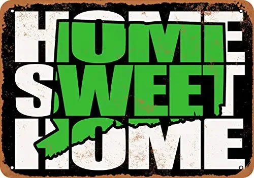 

Metal Sign - Home Sweet Home Connecticut Black Green - Vintage Look Wall Decor for Cafe beer Bar Decoration Crafts