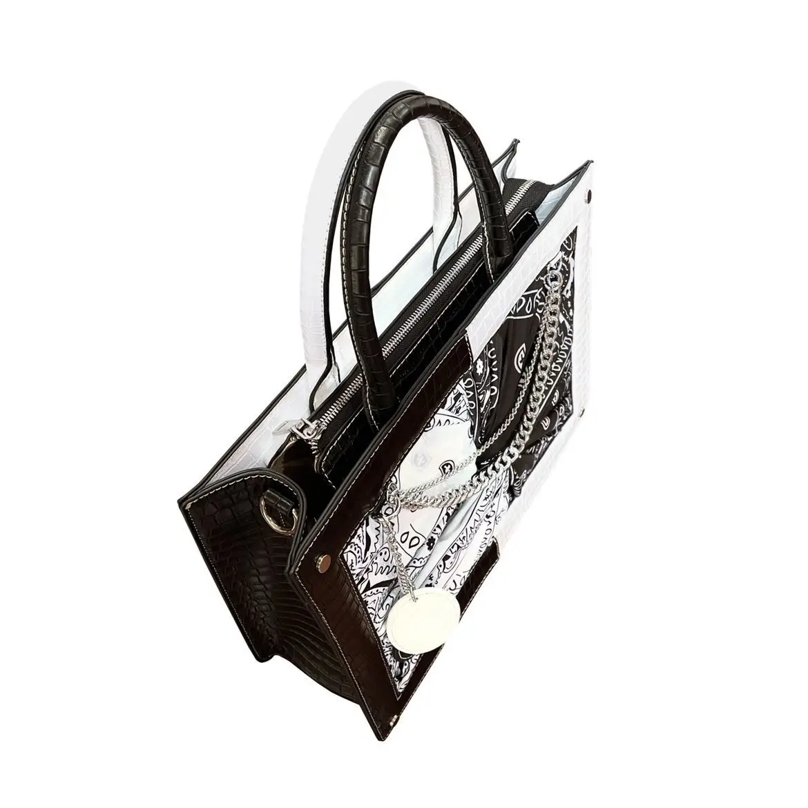 

Original heavy black and white crocodile-print cashew scarf texture stiletto handbag