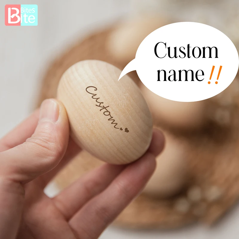 Mordedura de 5,5x4cm, grabado con l&aacute;ser personalizado huevo de Pascua, huevo de madera artesanal, regalo &uacute;nico para ni&ntilde;os, decoraci&oacute;n de Pascua-0