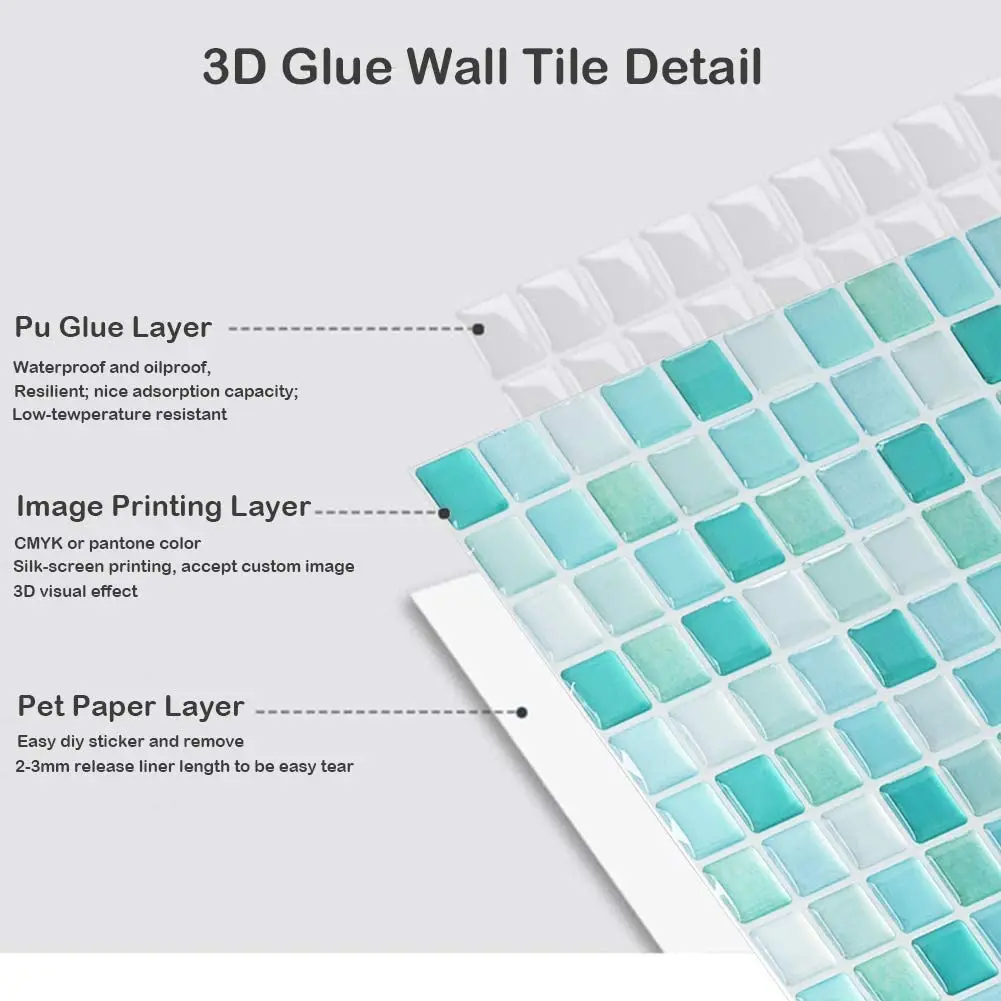 

WODECOR 3D Effect square mosaic wall sticker,Kitchen Anti-Fouling Backsplash, Bathroom Waterproof Decorative Wallpaper, Free DIY