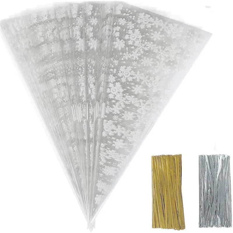100 шт. Рождественские снежинки прозрачные конусные пакеты для лечения