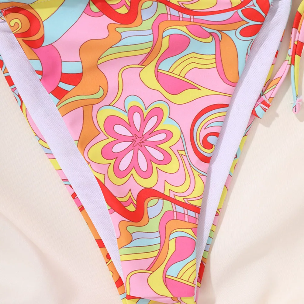 

2021 Swimsuit Patchwork Print Swimwear String Bikini Set Bathing Suit Sexy Mini Bikini Women Biquini Thong Bikinis Beachwear