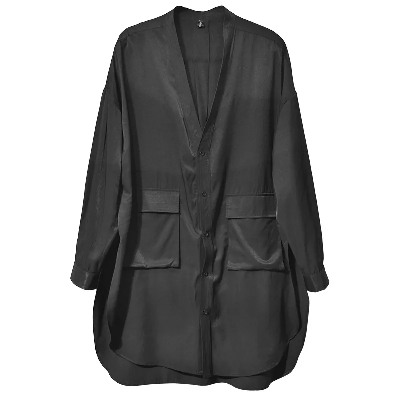 

New Men Spring Summer New Long Sleeve Loose Casual Dress Shirt Cardigan Streetwear Vintage Fashion Black Shirt for Male