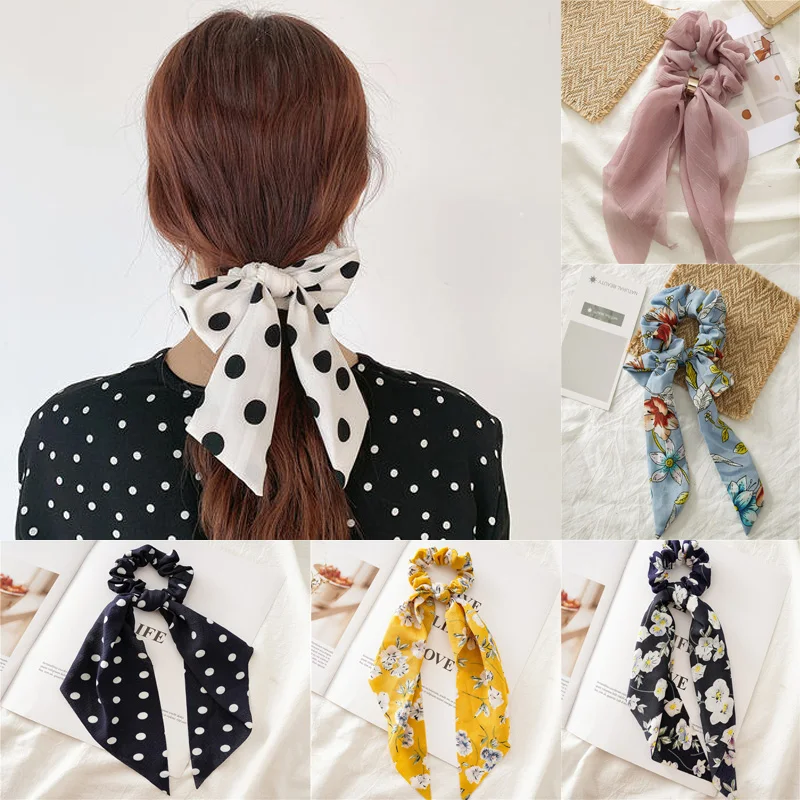 

Women Flower Print Bow Scrunchies Ponytail Headband for Women Hair Accessories Bowknot Elastic Hair Rope Hairbands