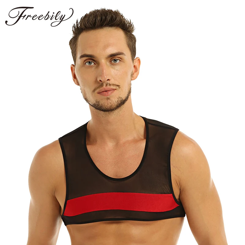 Модный мужской жилет без рукавов сетчатый короткий в сеточку майка на бретельках