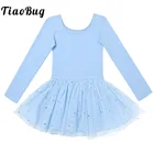 Детская Хлопковая танцевальная одежда с блестками и длинным рукавом для девочек