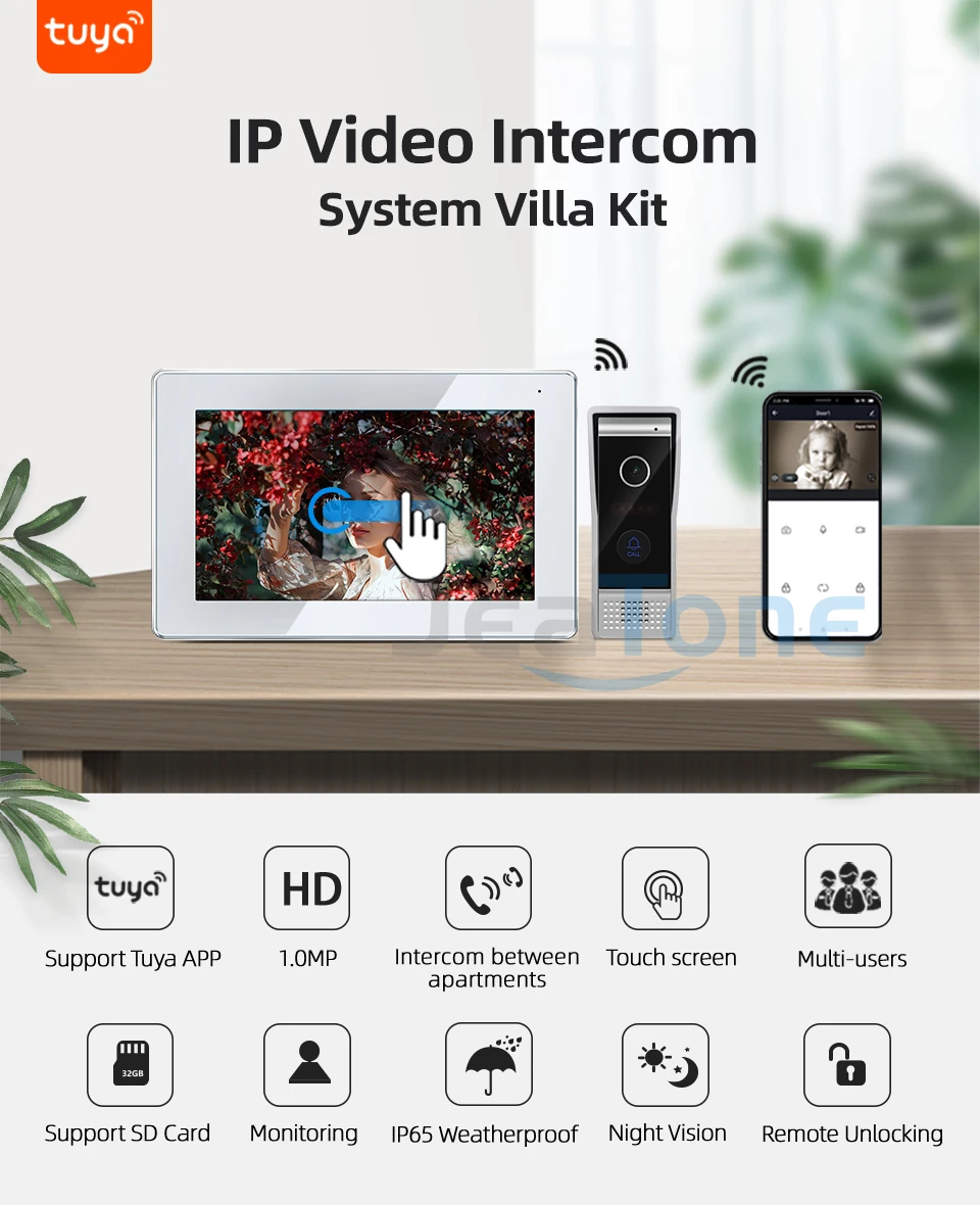 Jeatone Tuya смартфон 7 &quotIP WIFI видеодомофон для домашнего монитора дверной звонок