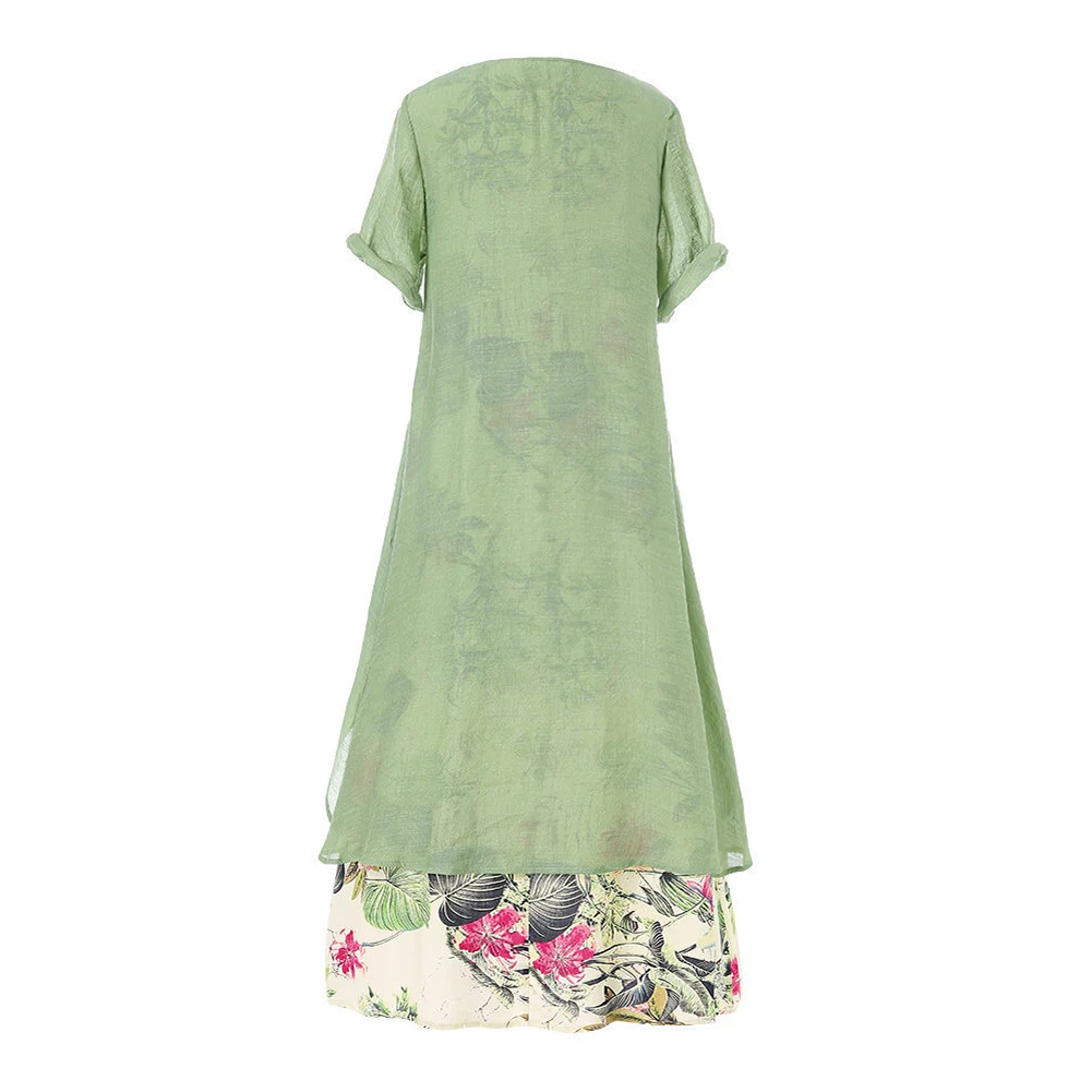 Размера плюс для женщин из хлопка и льна макси платья Свободная Женская футболка