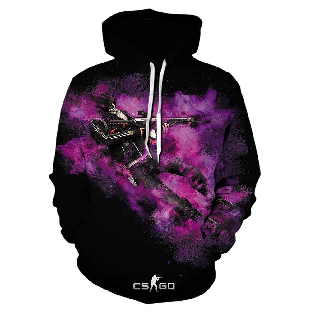 Мужские осенние фиолетовые толстовки с капюшоном модные 3D печать CS GO Толстовка