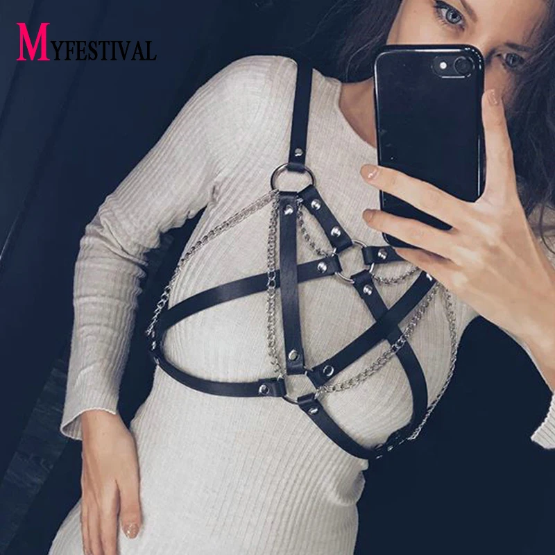 БДСМ боди бондаж бюстгальтер цепочка ремень пряжка Топ женское сексуальное