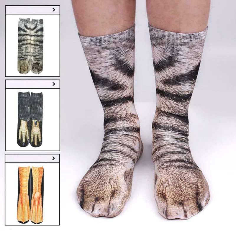 Забавные эластичные носки унисекс для взрослых дышащие с 3D-принтом в виде лапы