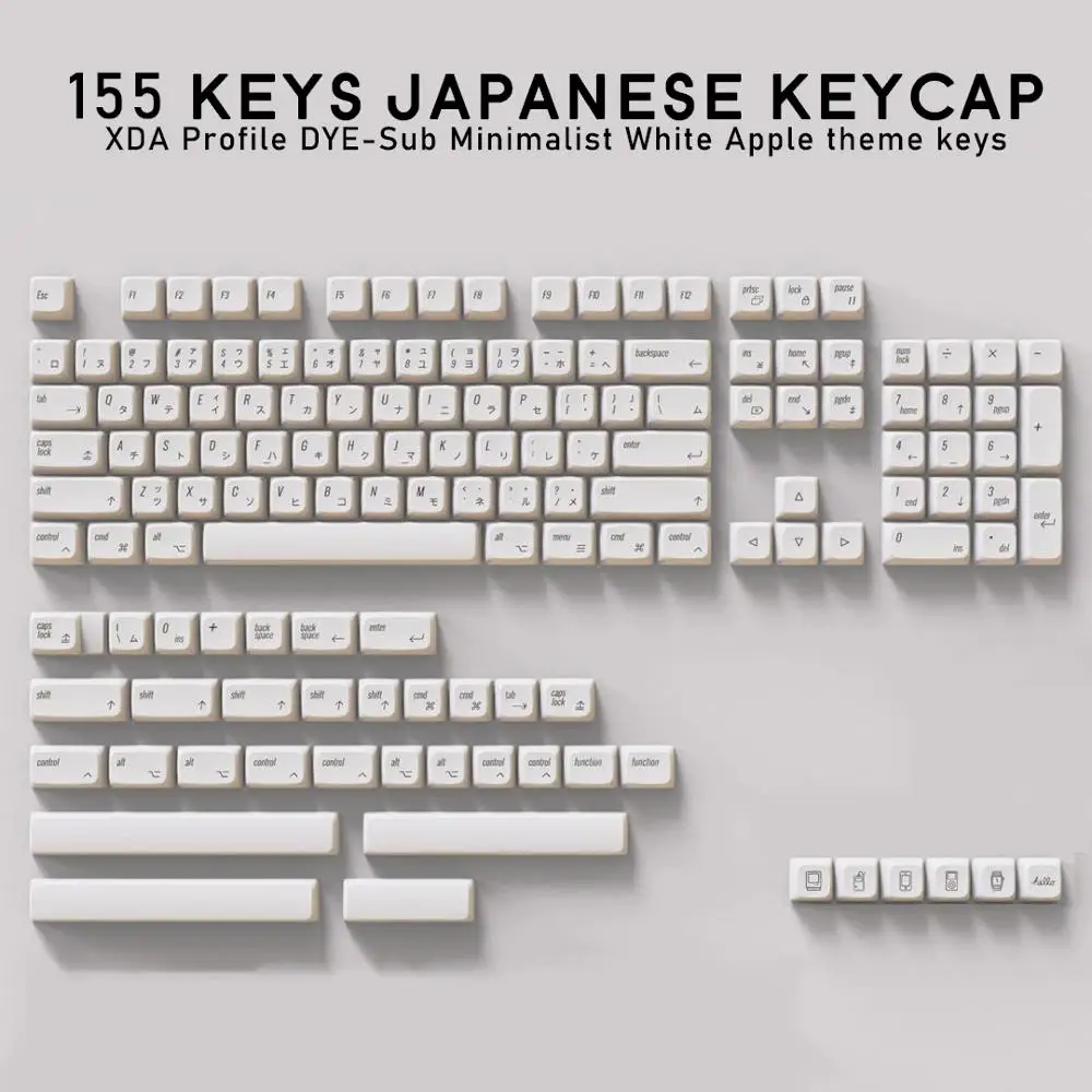 

Teclado minimalista com 155 teclas xda, tema branco minimalista, com tintura de perfil japonês pbt, adequado para teclado mecâni