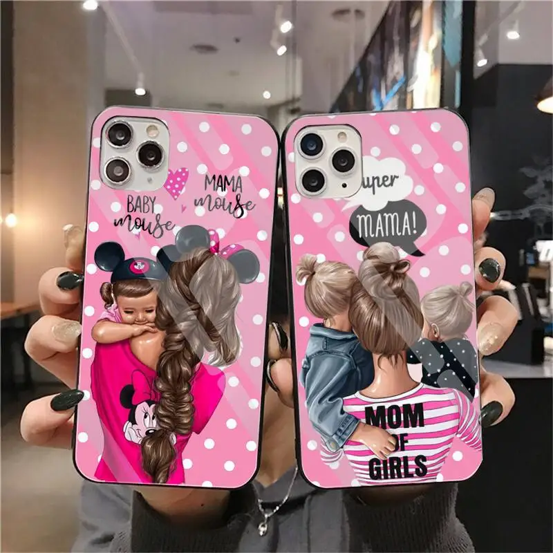 

YJZFDYRM Mom Love Baby Black Soft Shell Phone Case Capa Tempered Glass For iPhone 11 Pro XR XS MAX 8 X 7 6S 6 Plus SE 2020 case