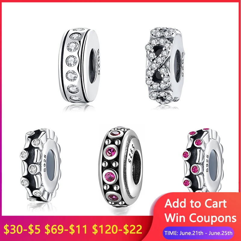 Оригинальные новые шармы 925 пробы серебро ясно и розового цвета циркон Spacer