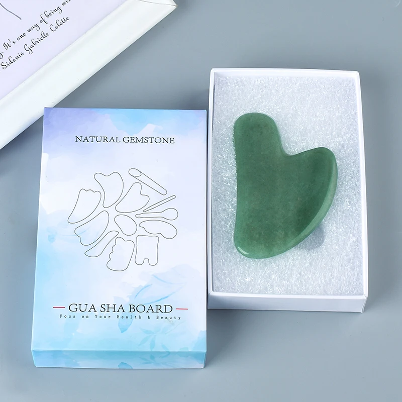 Скребок Gua Sha с коробкой для акупунктуры лица, массажный инструмент, натуральный зеленый авантюрин, скребок для спины и ног, спа-терапия, Нефритовая доска