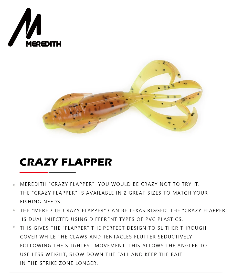 MEREDITH рыболовные приманки Crazy Flapper 70 мм/3 г 10 шт./лот Craws мягкие приманки для рыбалки Мягкая приманка креветка, австралийский окунь приманка
