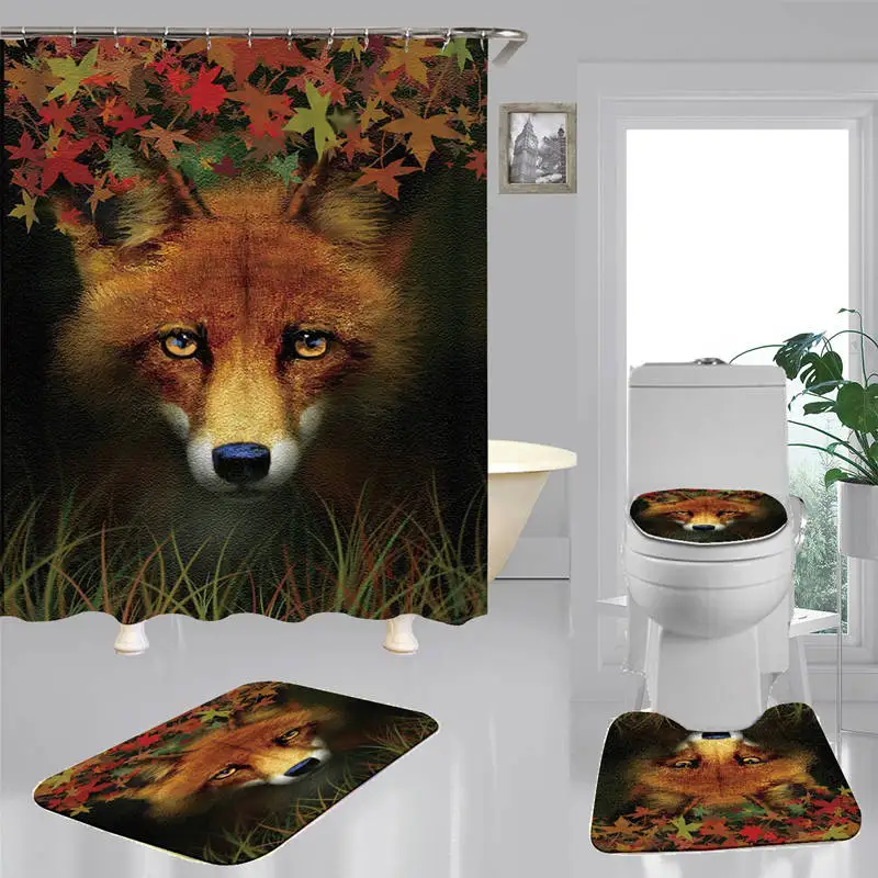 

Лиса кленовый лист ретро Полиэстеровая ткань занавеска для душа нескользящий коврик для ванной крышка для унитаза коврики домашний декор д...