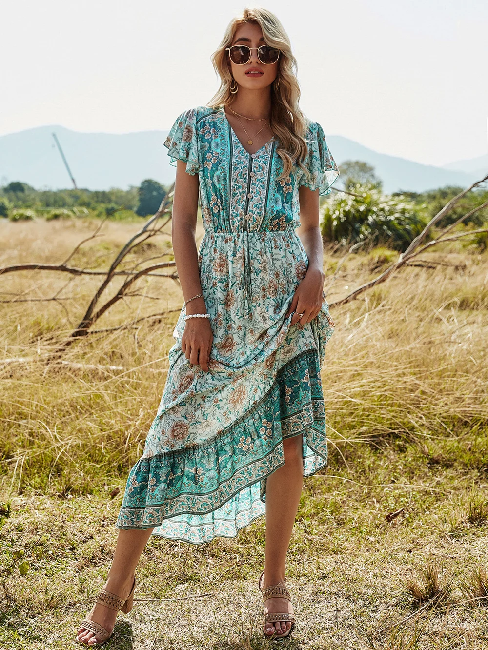 

Summer Dress Casual Holiday Style Printed Short Sleeve Dress Skirt For Ladies 2021 New