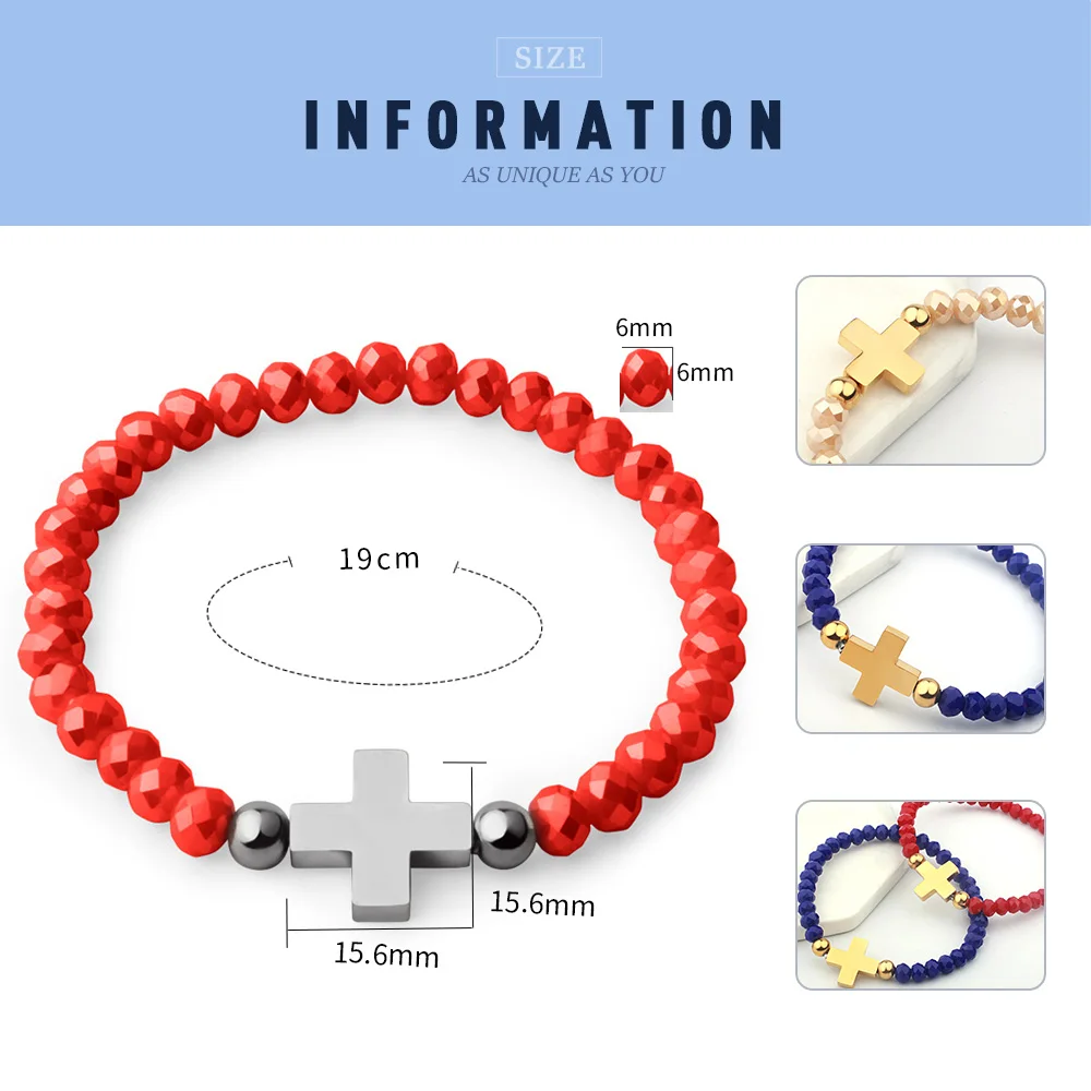 FINE4U B180 Stainless Steel Cross Charm Bracelet Adjustable Beaded Bracelets Crucifix Rosary Jewelry 4 Colors Choices | Украшения и