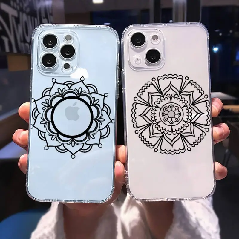 

Mandala Flower Totem Phone Case For iphone 13 12 11 8 7 plus mini x xs xr pro max Transparent soft