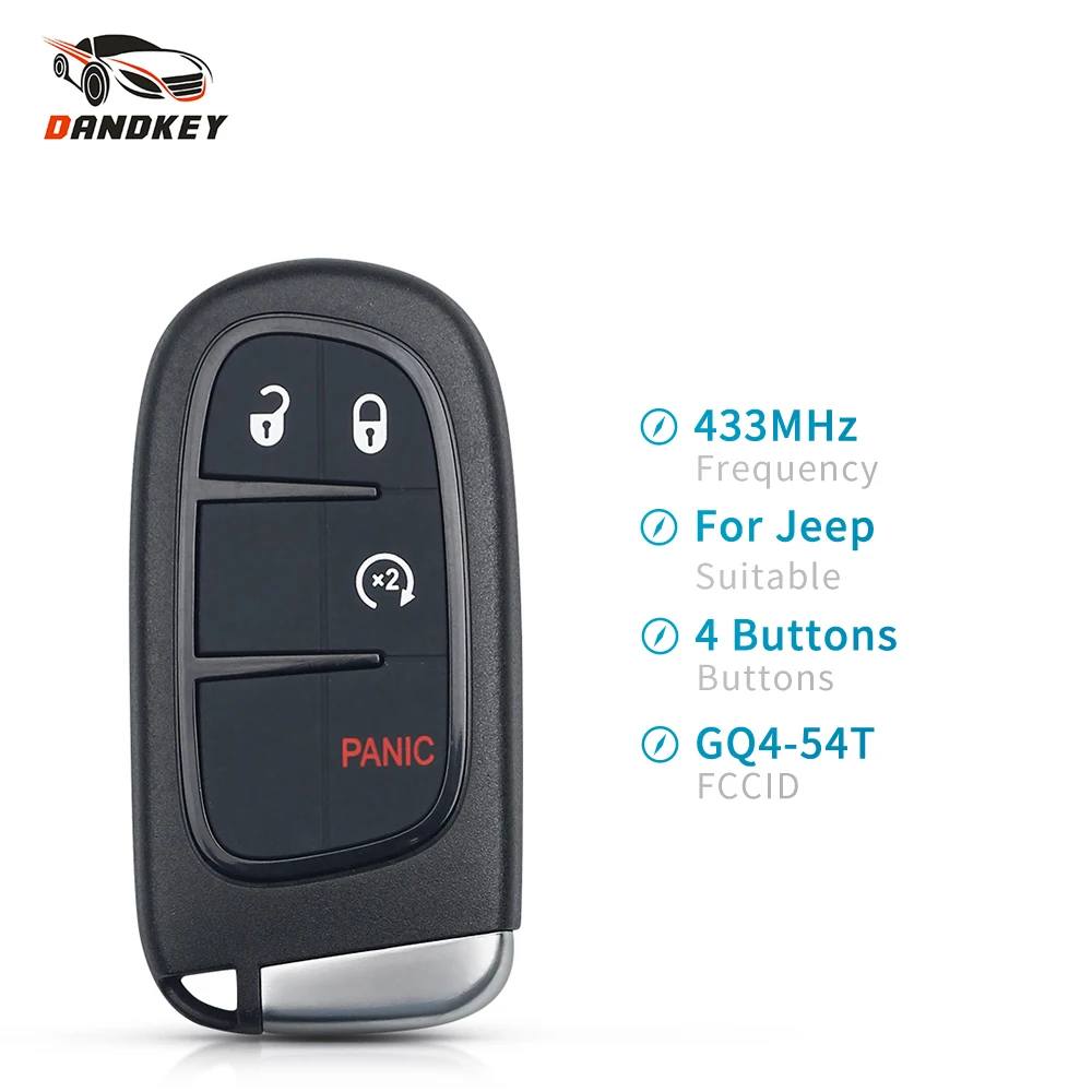 

Dandkey замена 4А чип для Jeep Cherokee 2014 2015 2016 2017 бесключевая запись 433 МГц GQ4-54T 4 кнопки умный дистанционный Автомобильный ключ