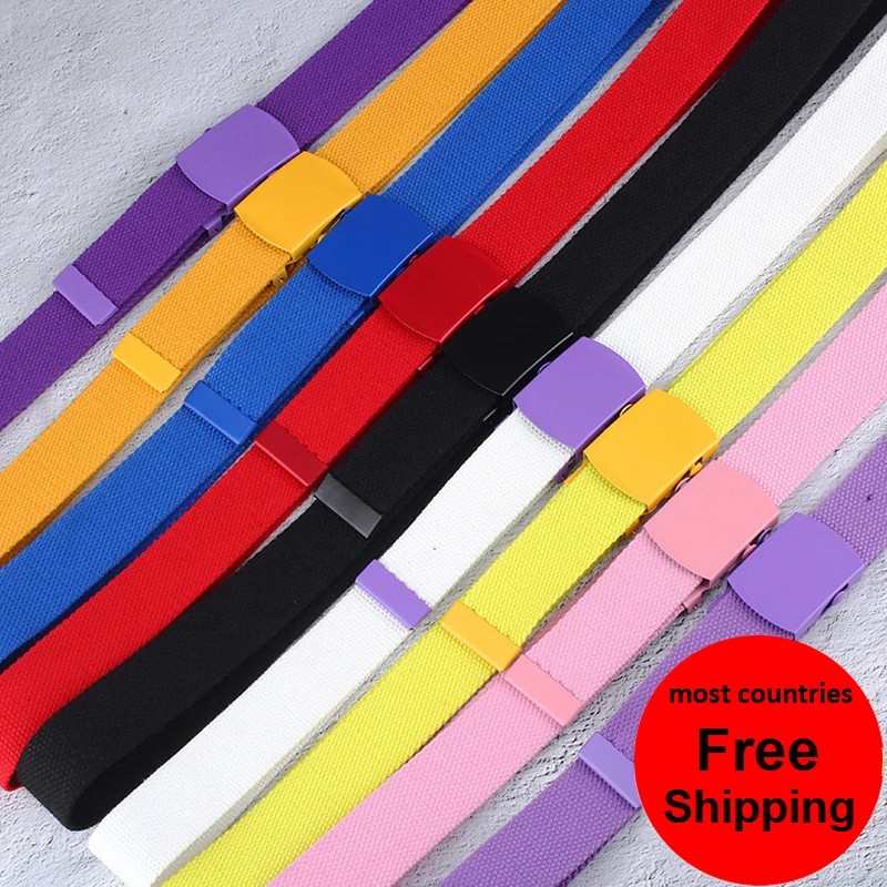 

Nylon Canvas Belt Metal Head Male Female Students Colorful Buckle Waistbands Man Woman New Fashion Casual Belts 120CM Length