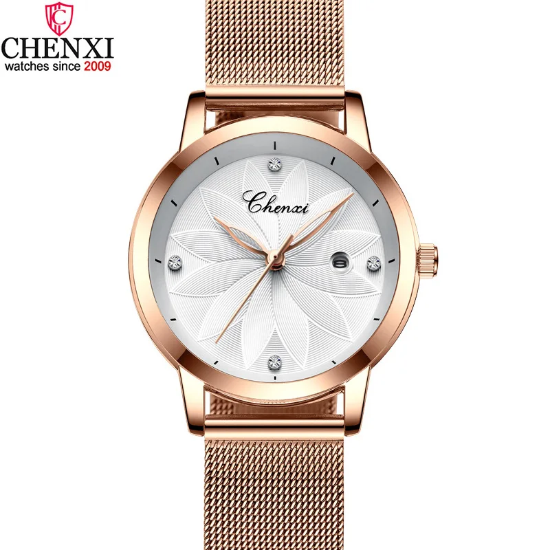 Модные минималистские женские часы CHENXI элегантные наручные цвета розового