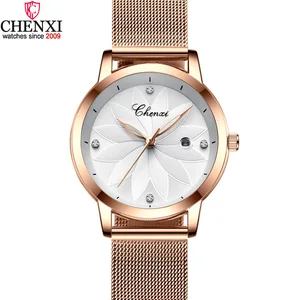 Модные минималистские женские часы CHENXI, элегантные женские наручные часы цвета розового золота, белого цвета, повседневные часы для вечеринки, Деловые женские часы