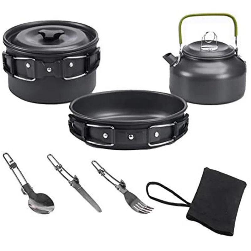 

Набор для кемпинга, портативный набор посуды для кемпинга, плитка, антипригарная, открытый огонь, набор посуды для пешего туризма, пикника
