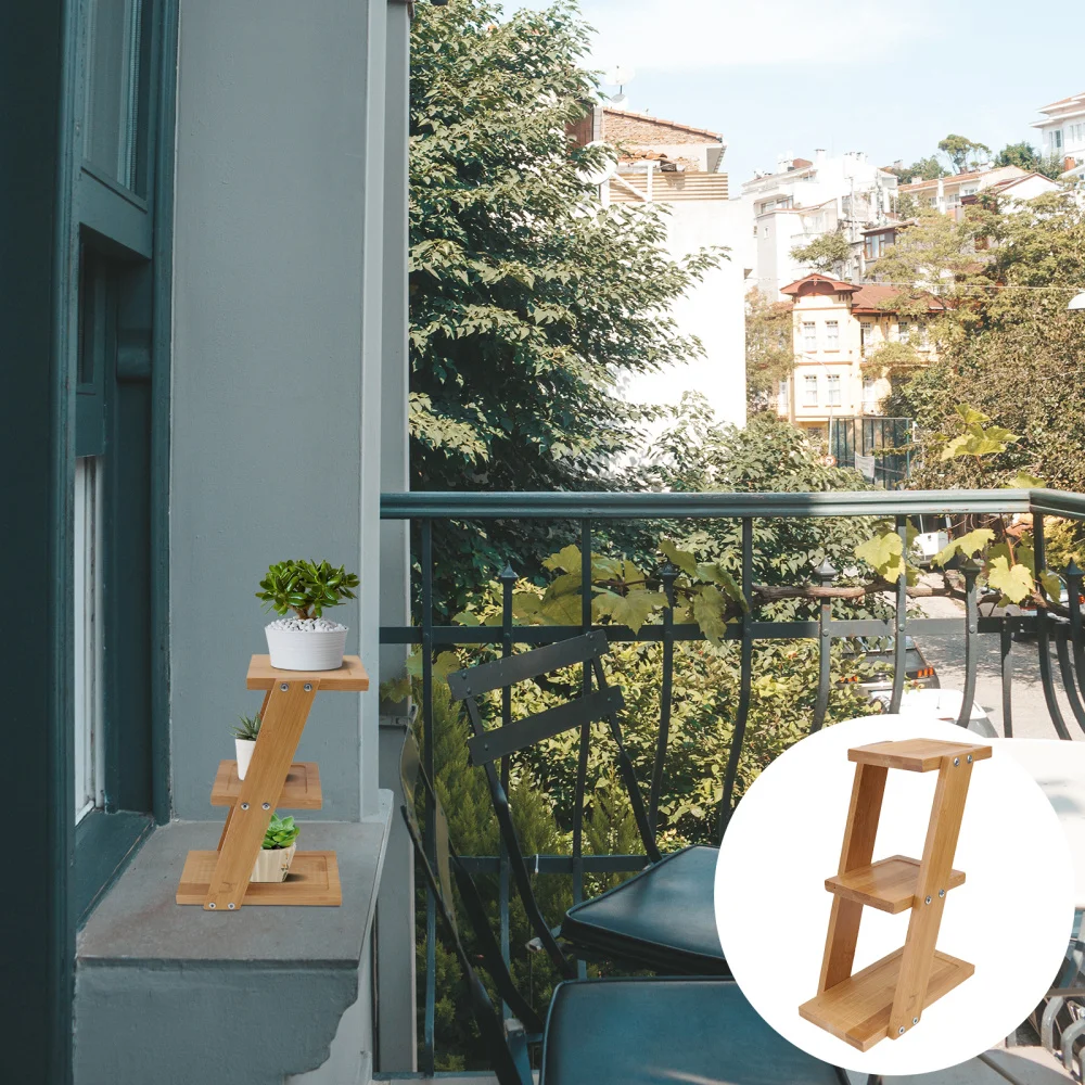 

1pc Balcony Flowerpot Shelf Multilayer Flower Shelf for Home (Light Brown)