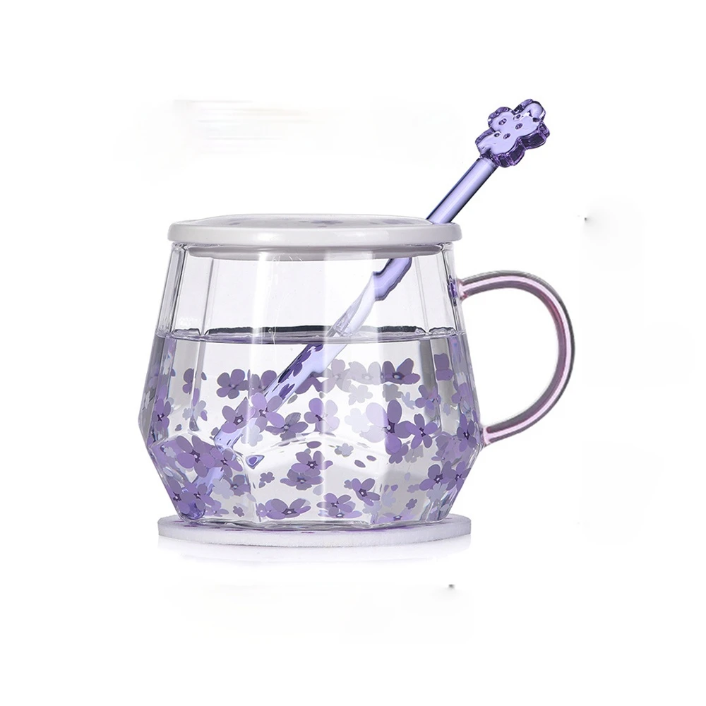 

Cherry Blossom Cup Heat Resistant Glass Lady Fresh Lovely Water Cup Coffee Cup Girl Office INS Scented Tea Cup Cute Water Bottle