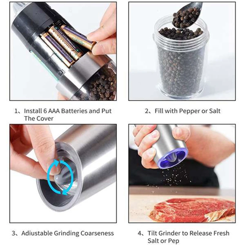 Electric Gravity Pepper Grinder Set of 2 Automatic Salt and Mill Battery Powered One Hand Operation | Дом и сад