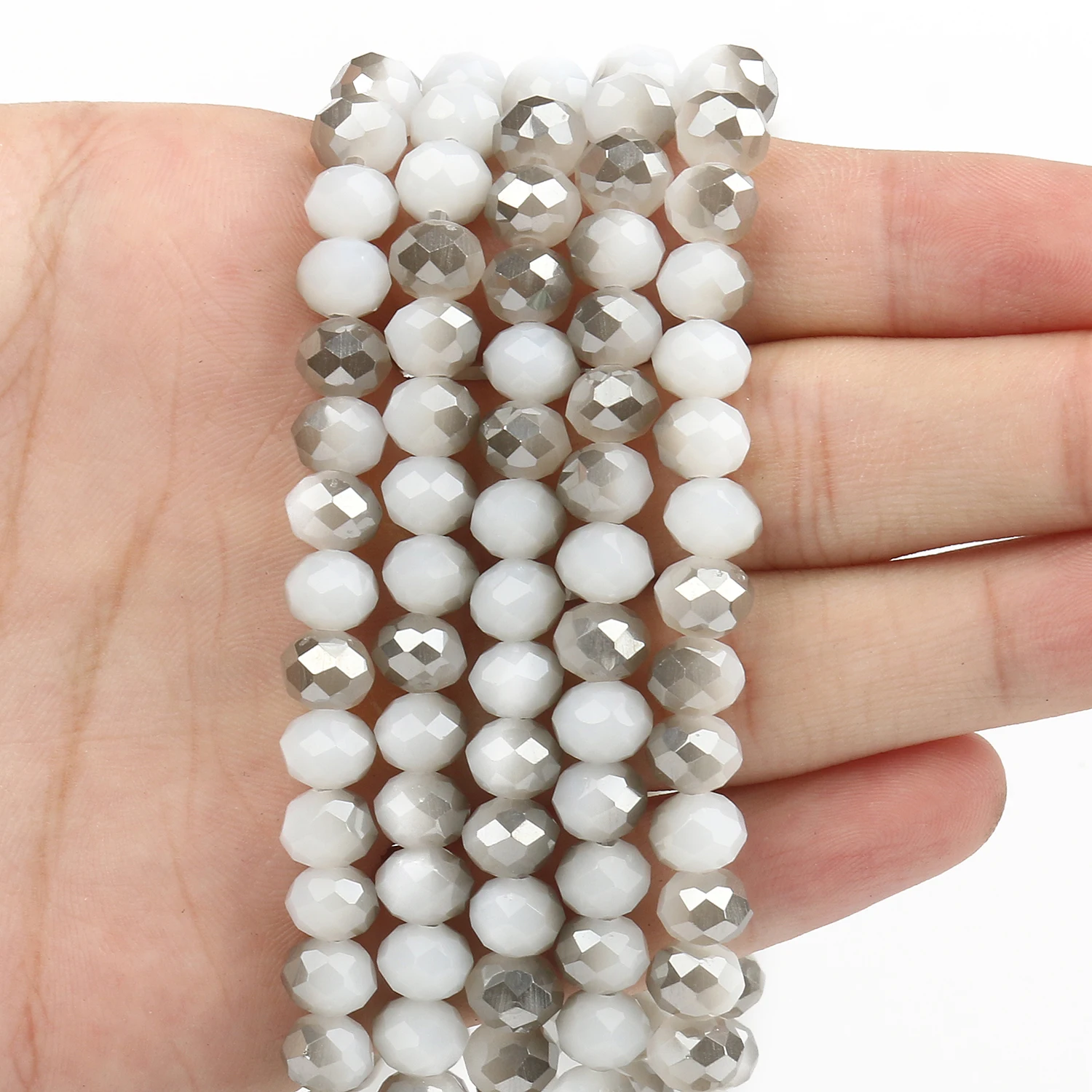 

Faceted White Crystal Gray Color Plating Round Loose Spacer Beads For Jewelry Making DIY Necklace Bracelet 3 4 6 8mm 15 inches