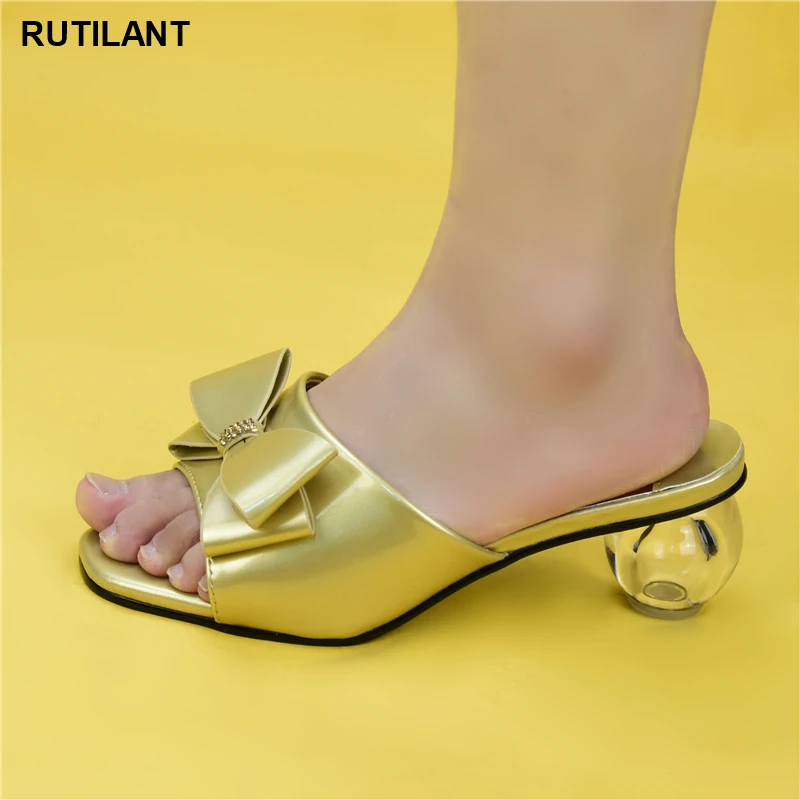 

Latest 2020 Special Arrivals Wedding Gold Color Nigeriain Shoe Summer Women Slippers High Heels Sandals Fashion Evening Shoes