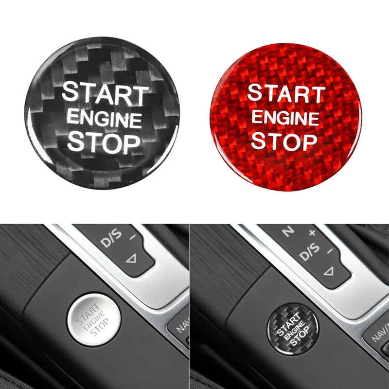 Botón de interruptor de arranque y parada de motor de coche, pegatina protectora de fibra de carbono Real, color rojo y negro, para Audi A3, A4, A5, A6, C5, C6, Q5, S3, S6, S7