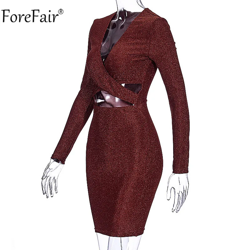 Forefair, сексуальные обтягивающие платья-миди с v-образным вырезом, женские, Осень-зима, красные, черные, с длинным рукавом, для ночного клуба, вечерние, бандажные платья