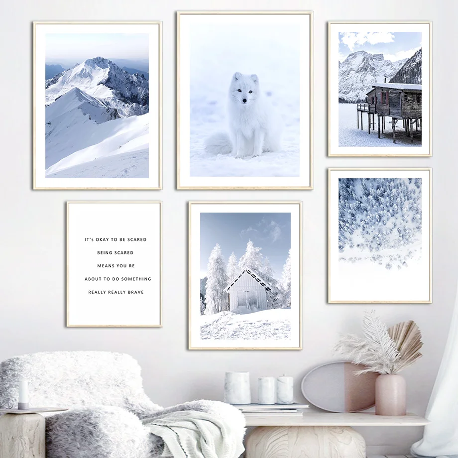 Настенная картина Зимняя Снежная гора деревянная кабина лиса настенная Картина