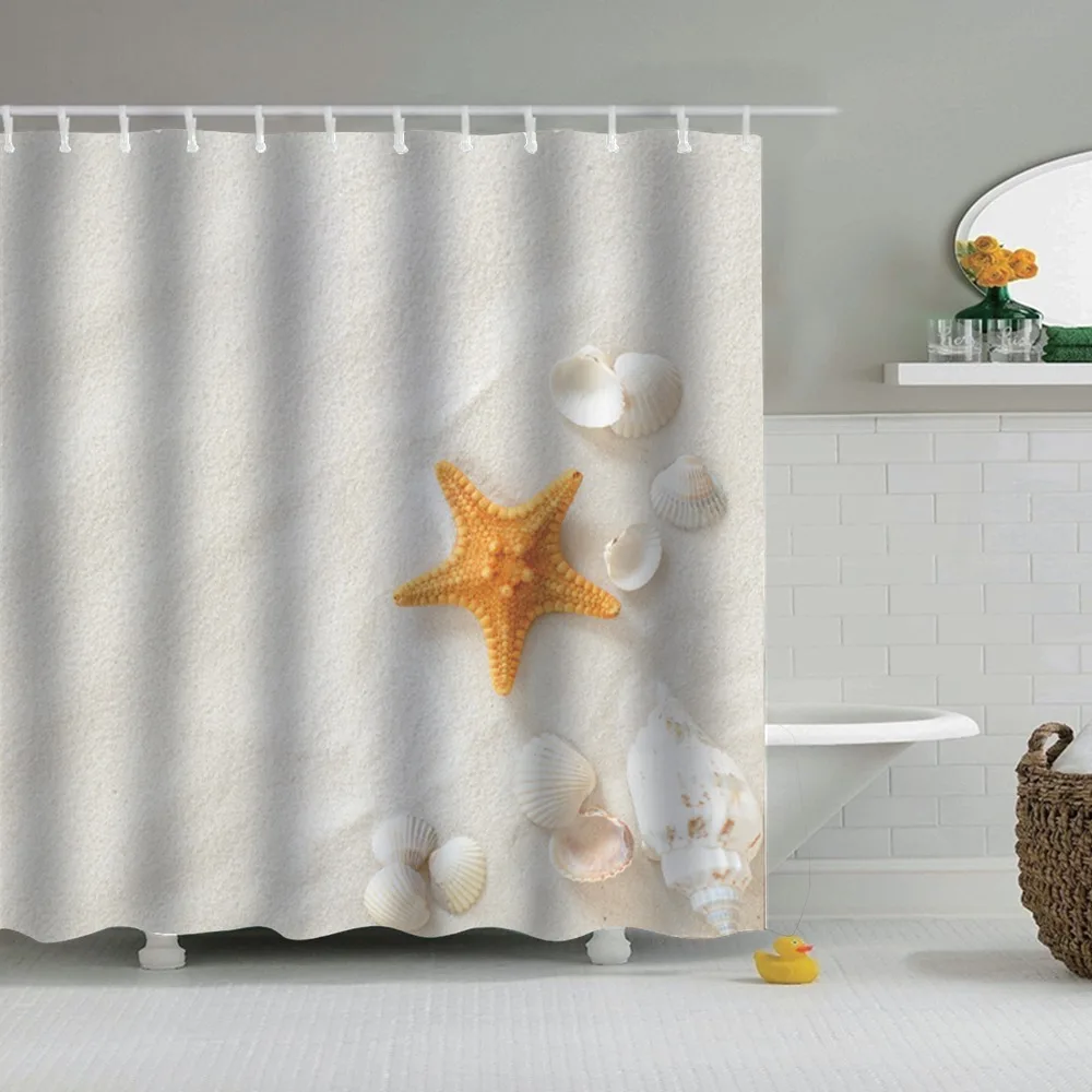 

Dafield Shower Curtain Starfish Seashell Beach Theme Waterproof Polyester High Quality Washable With Hooks