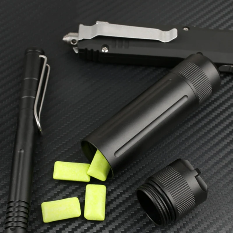 

CNC Aluminum Alloy Pill Tank Black Waterproof Seal Bottle Camping Survival Capsule Container EDC Outdoor Tools