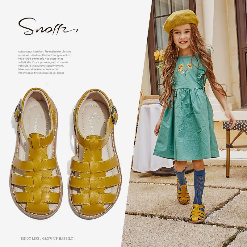 

Roman Sandals Snafi Leather Toe Cap Sandals Non-slip 2021 New Summer Girl Little Princess Soft Bottom Girls Roman Shoes