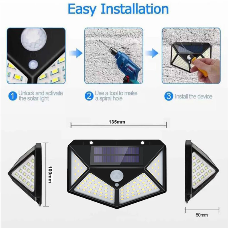 

100 LED Solar Light Outdoor Solar Lamp Powered Sunlight Waterproof PIR Motion Sensor Light for Garden Decoration