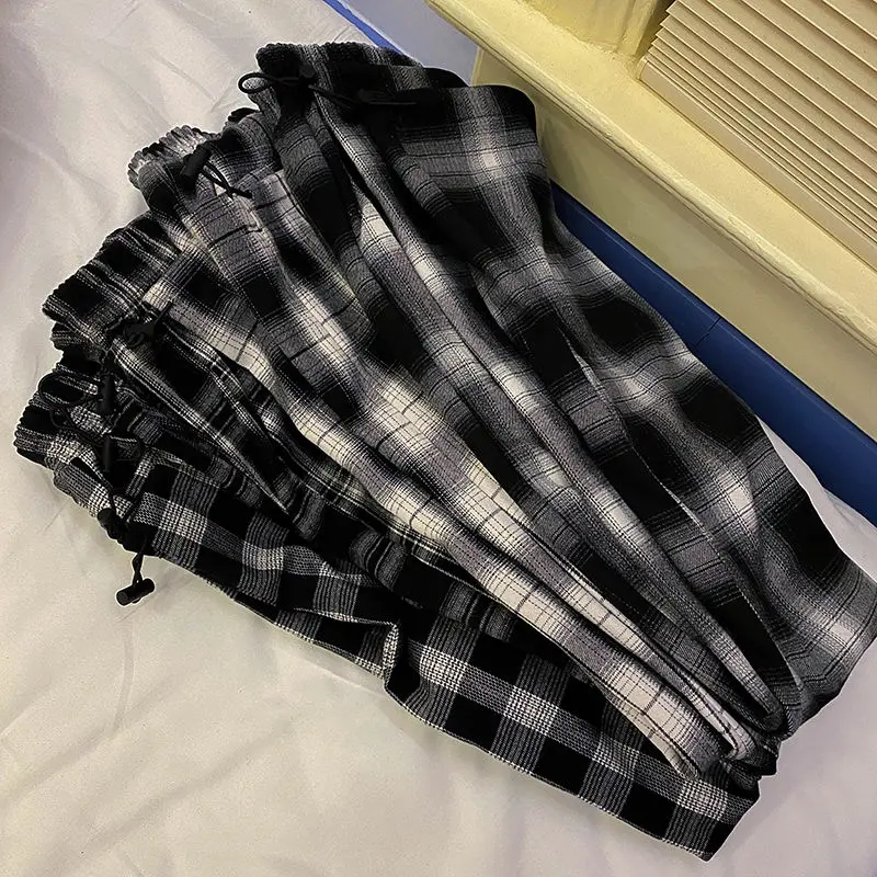 

Plaid Pants Men's Fashion Retro Casual Wide-leg Pants Men Streetwear Korean Loose Hip-hop Straight Pants Mens Trousers M-2XL