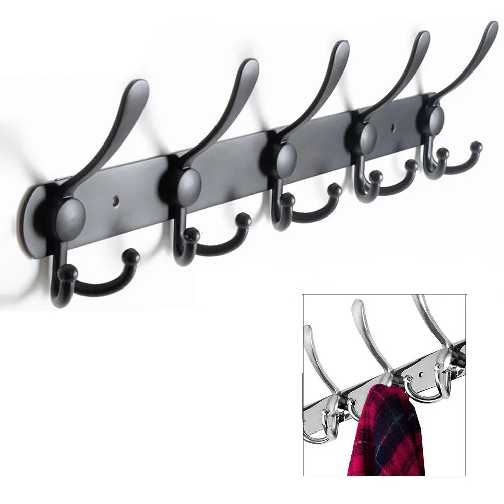 

Wall Mounted Space Saving Organizer Stainless Steel Door Back Row Hook Hat Robe Clothes Hanging Coat Hanger Towel Durable Home