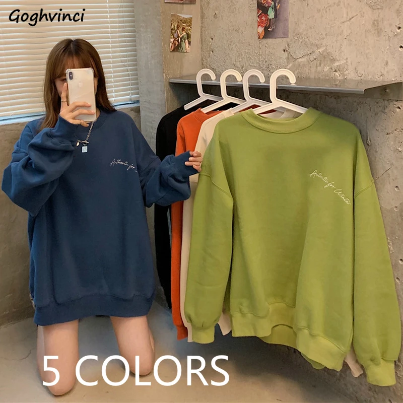 

Women No Hat Hoodies Winter Plus Velvet Sweatshirts Pullover Print Casual Loose Korean Style All-match Fashion High Quality Chic