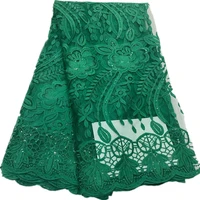 2022 new designs african lace fabric high quality nigeria french guipure net fabric with green sequins for womens wedding dress