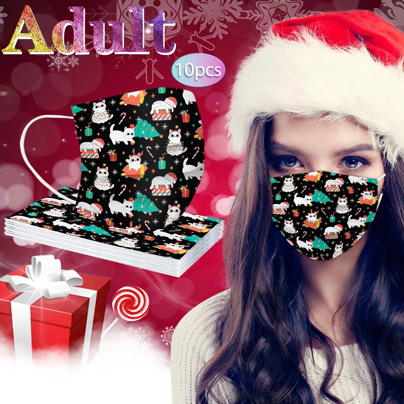 

10 шт., маски для взрослых с рождественским принтом