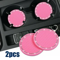 2pcs pink car bling cup holder rhinestone rubber mat non slip for universal interior auto suv car products accessories